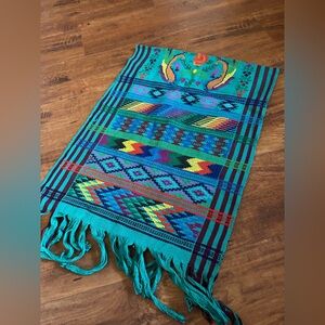 Handwoven Guatemalan Tapestry Table Runner: Quetzal Bird Design